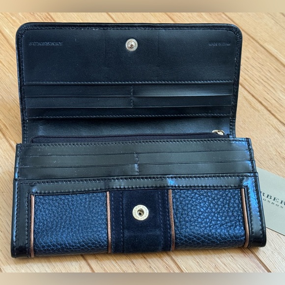 Burberry Prosum  bronze Metallic Navy Suade Leather Luxury Wallet Rare Vintage - Picture 9 of 16